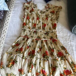 Doen Orange floral mini runched Martha Dress in orangerie size S
